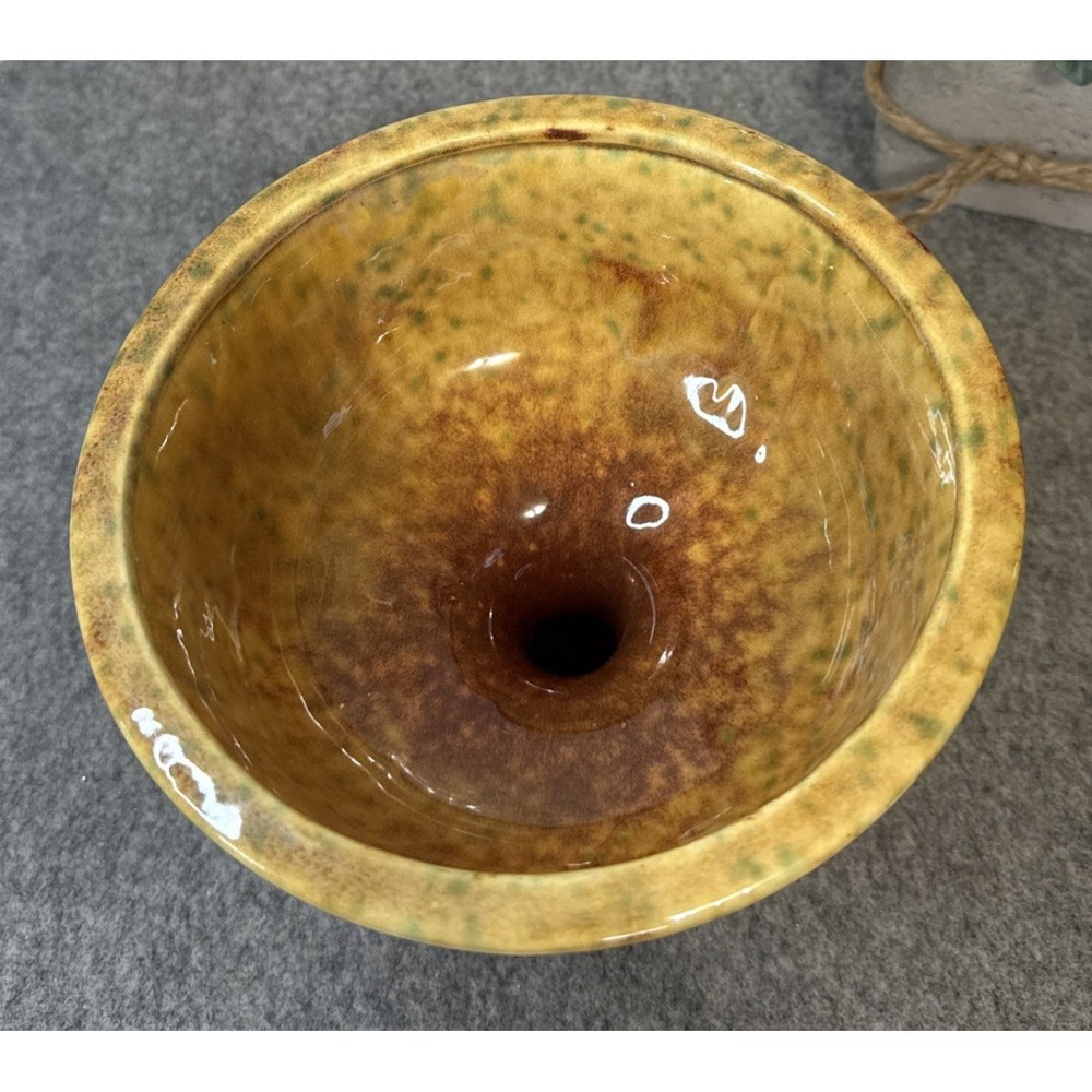 Vintage Haeger USA Gold Green Orange Drip Glaze Pedestal Compote Planter - Picture 2 of 6